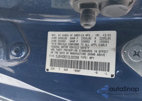 2003 Honda Element Dx z USA, uszkodzony, nr VIN 5J6YH28213L000356